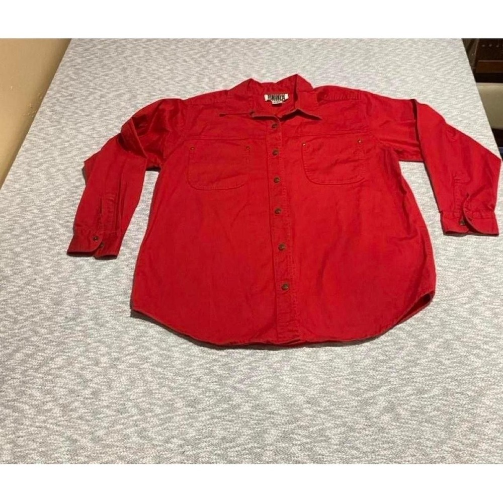 Forinza red 100% cotton snap button-up long sleeves shirt women M. SKU-B911
